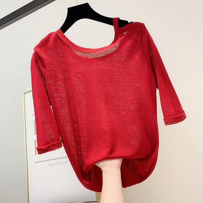 Bluza de dama cu maneci 3/4 in negru si rosu