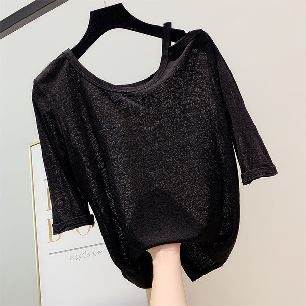 Bluza de dama cu maneci 3/4 in negru si rosu