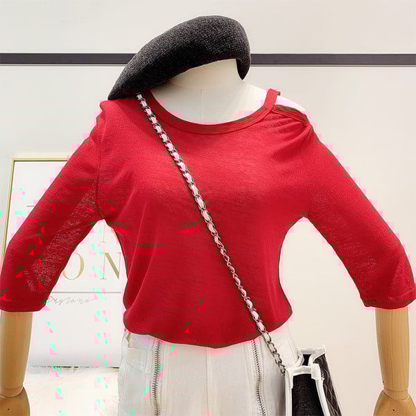 Bluza de dama cu maneci 3/4 in negru si rosu