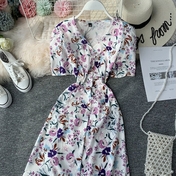 Rochie moderna de dama cu maneci scurte si cu fanta