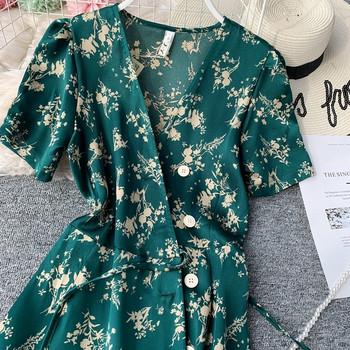 Rochie moderna de dama cu model floral de culoare verde