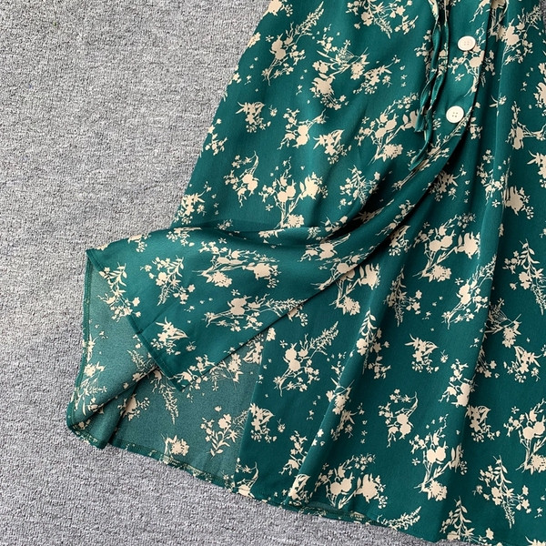 Rochie moderna de dama cu model floral de culoare verde