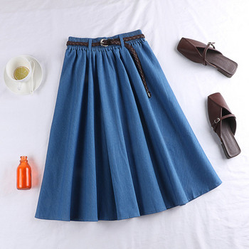 Fusta de dama actuala in albastru cu talie inalta