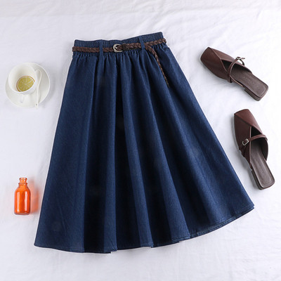 Fusta de dama actuala in albastru cu talie inalta