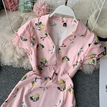 Rochie moderna de dama in roz cu maneci scurte