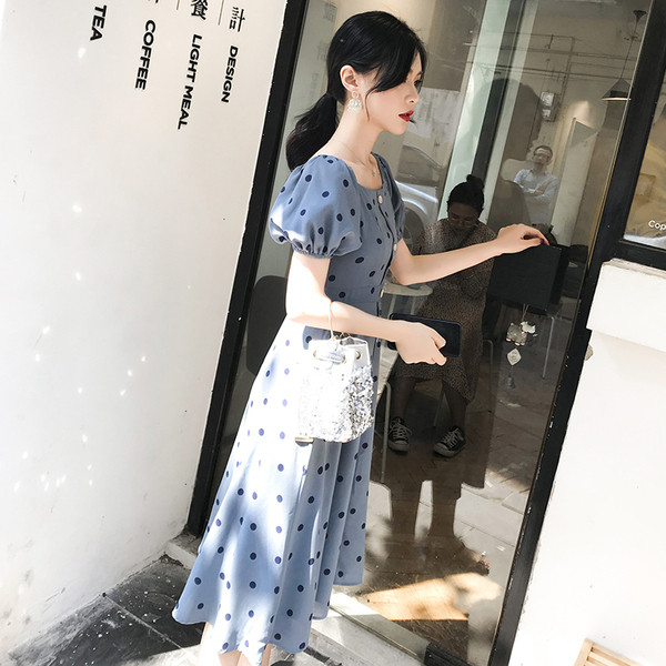 Rochie moderna de dama cu nasturi in albastru si alb