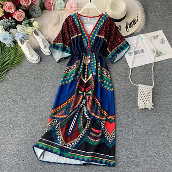 Rochie modernă de damă colorată cu decolteu în V