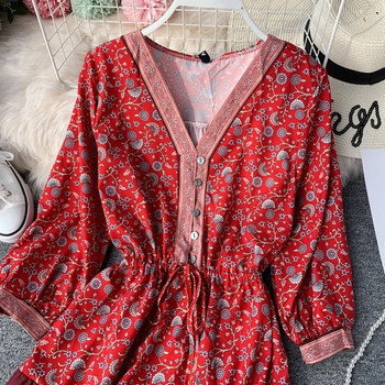 Rochie moderna de dama cu maneci lungi si nasturi in rosu