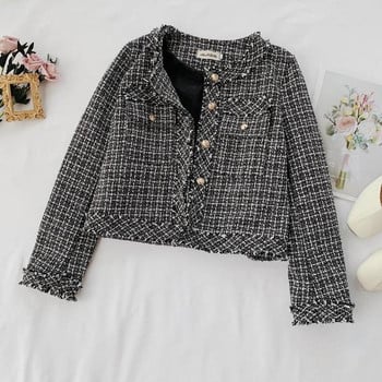 Есенно дамско карирано яке в черно-бял цвят