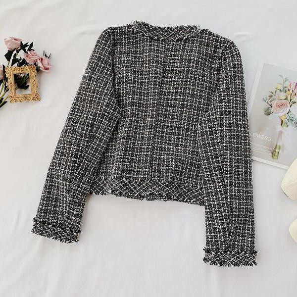 Есенно дамско карирано яке в черно-бял цвят