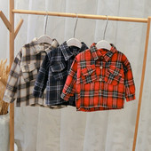 Cămașă pentru copii în carouri pentru băieți în maro, negru și roșu