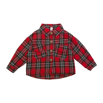 Карирана детска риза за момчета в кафяв,черен и червен цвят