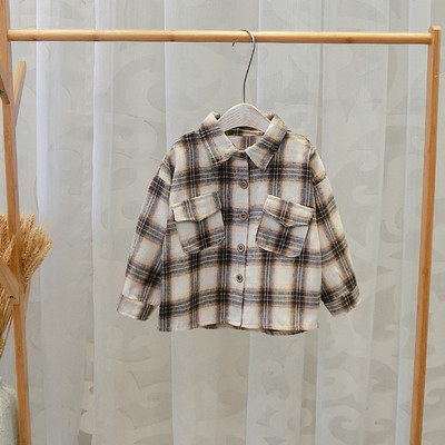 Cămașă pentru copii în carouri pentru băieți în maro, negru și roșu