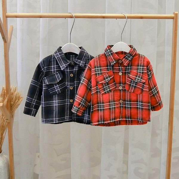 Cămașă pentru copii în carouri pentru băieți în maro, negru și roșu