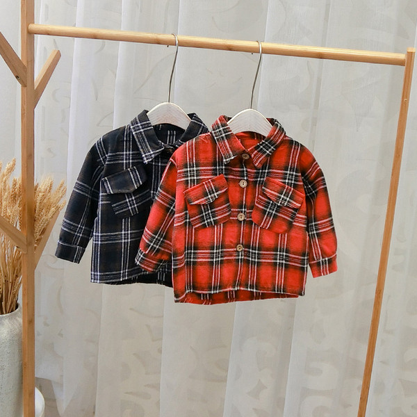 Cămașă pentru copii în carouri pentru băieți în maro, negru și roșu