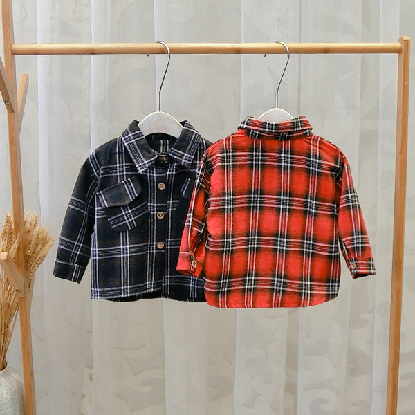 Cămașă pentru copii în carouri pentru băieți în maro, negru și roșu
