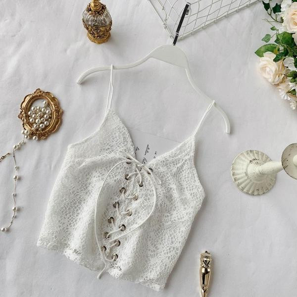 Maieu elegant de damă, cu bretele subțiri și legături în două culori