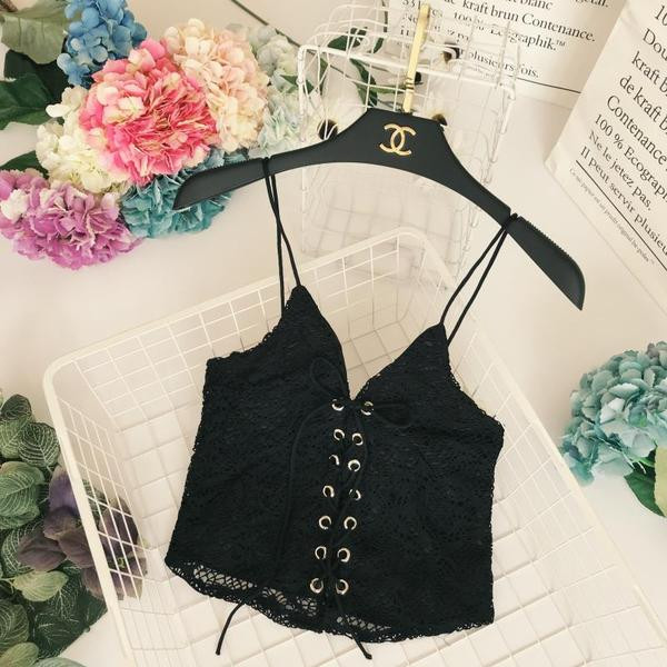 Maieu elegant de damă, cu bretele subțiri și legături în două culori