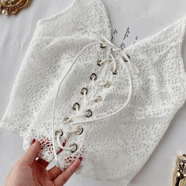 Maieu elegant de damă, cu bretele subțiri și legături în două culori