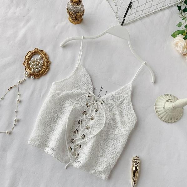 Maieu elegant de damă, cu bretele subțiri și legături în două culori