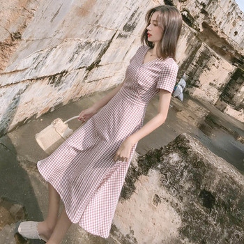 Rochie casual dama in carouri - model decupat