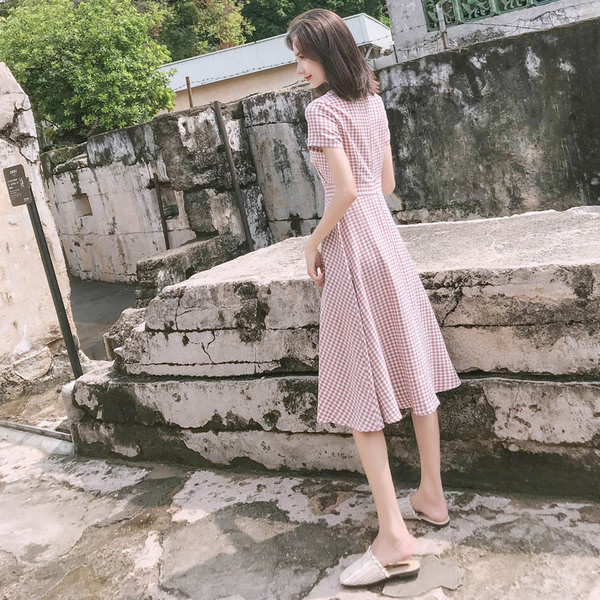 Rochie casual dama in carouri - model decupat