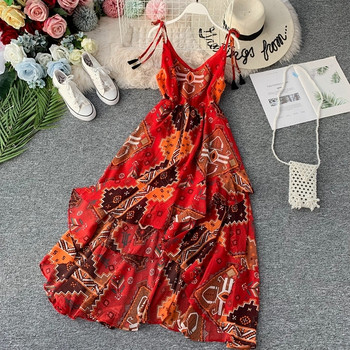 Rochie lunga de dama cu bretele subtiri