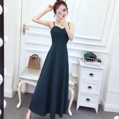 Rochie lunga de dama eleganta cu bretele subtiri in trei culori