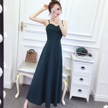 Rochie lunga de dama eleganta cu bretele subtiri in trei culori