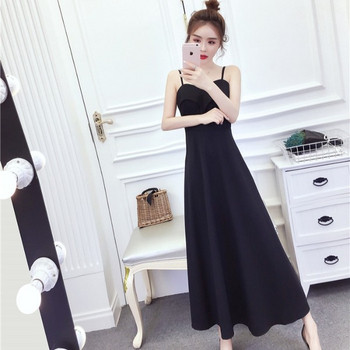 Rochie lunga de dama eleganta cu bretele subtiri in trei culori