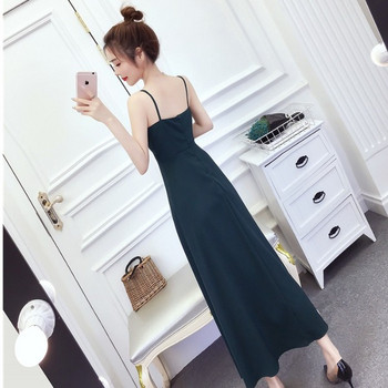 Rochie lunga de dama eleganta cu bretele subtiri in trei culori