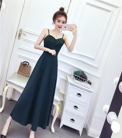 Rochie lunga de dama eleganta cu bretele subtiri in trei culori