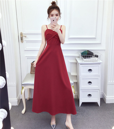 Rochie lunga de dama eleganta cu bretele subtiri in trei culori