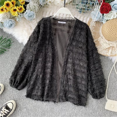 Vesta moderna de dama cu maneca lunga in trei culori