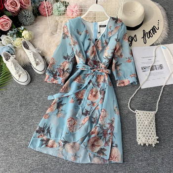 Rochie de dama cu model floral in doua culori