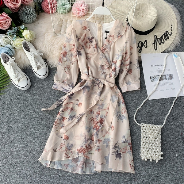 Rochie de dama cu model floral in doua culori