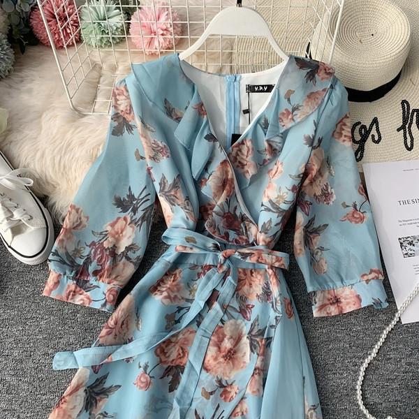 Rochie de dama cu model floral in doua culori