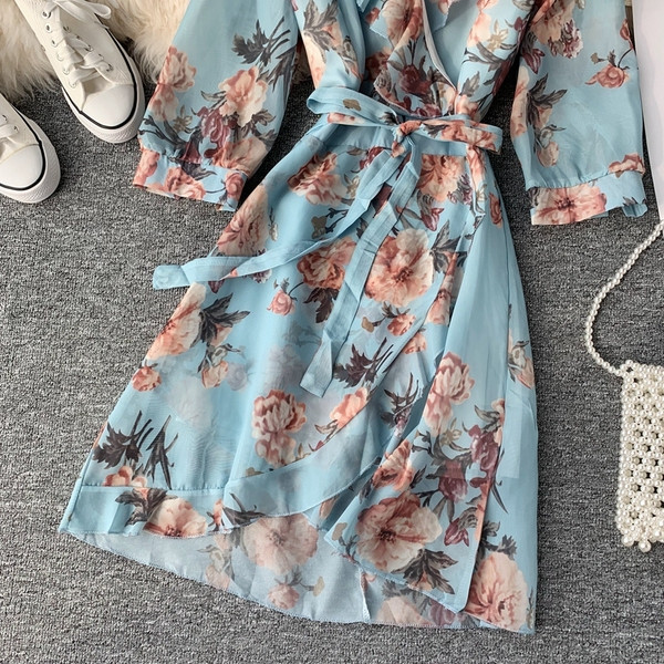 Rochie de dama cu model floral in doua culori