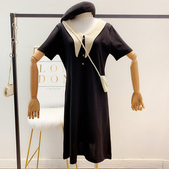 Rochie moderna de dama cu nasturi in doua culori