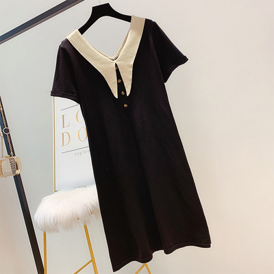 Rochie moderna de dama cu nasturi in doua culori