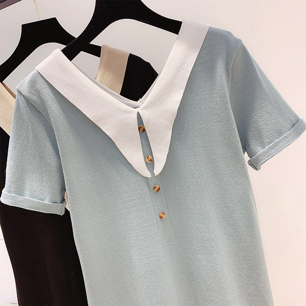 Rochie moderna de dama cu nasturi in doua culori