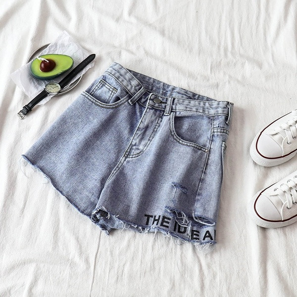 Blugi scurti moderni de damă cu talie înaltă și inscripție