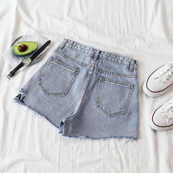 Blugi scurti moderni de damă cu talie înaltă și inscripție