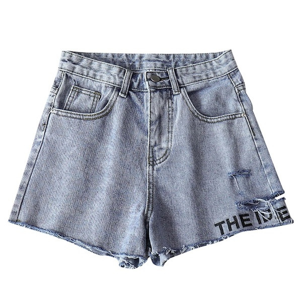 Blugi scurti moderni de damă cu talie înaltă și inscripție