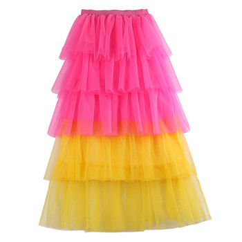 Fusta lunga de dama in doua culori cu tul