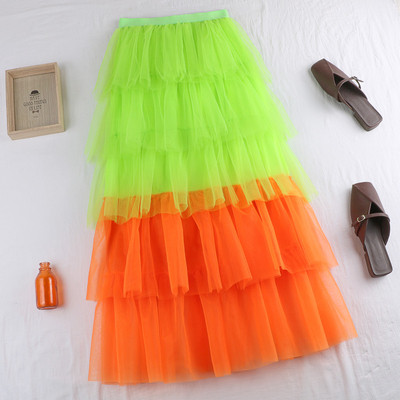 Fusta lunga de dama in doua culori cu tul