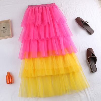 Fusta lunga de dama in doua culori cu tul
