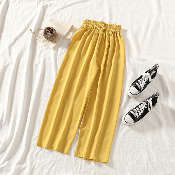 Модерни дамски широки панталони в жълт и черен цвят