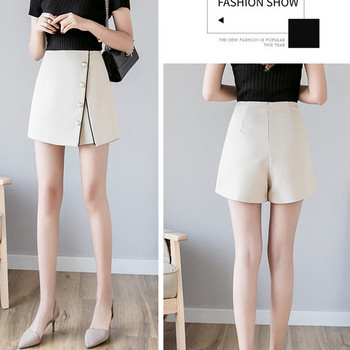 Fusta-pantaloni eleganti de dama cu nasturi in negru si bej