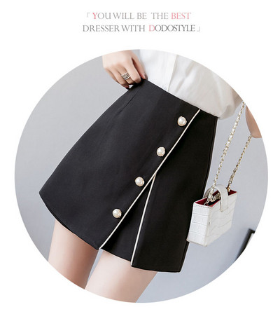 Fusta-pantaloni eleganti de dama cu nasturi in negru si bej